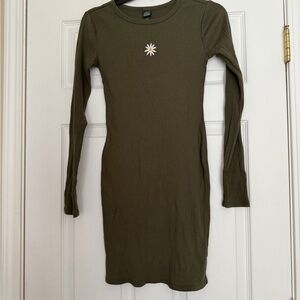 Wild Fable Olive Long Sleeve Dress with Daisy Accent